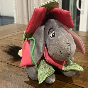 Disney Flower Eeyore Bean Bag Plush in Gray with Pink Petals and Green Leaves